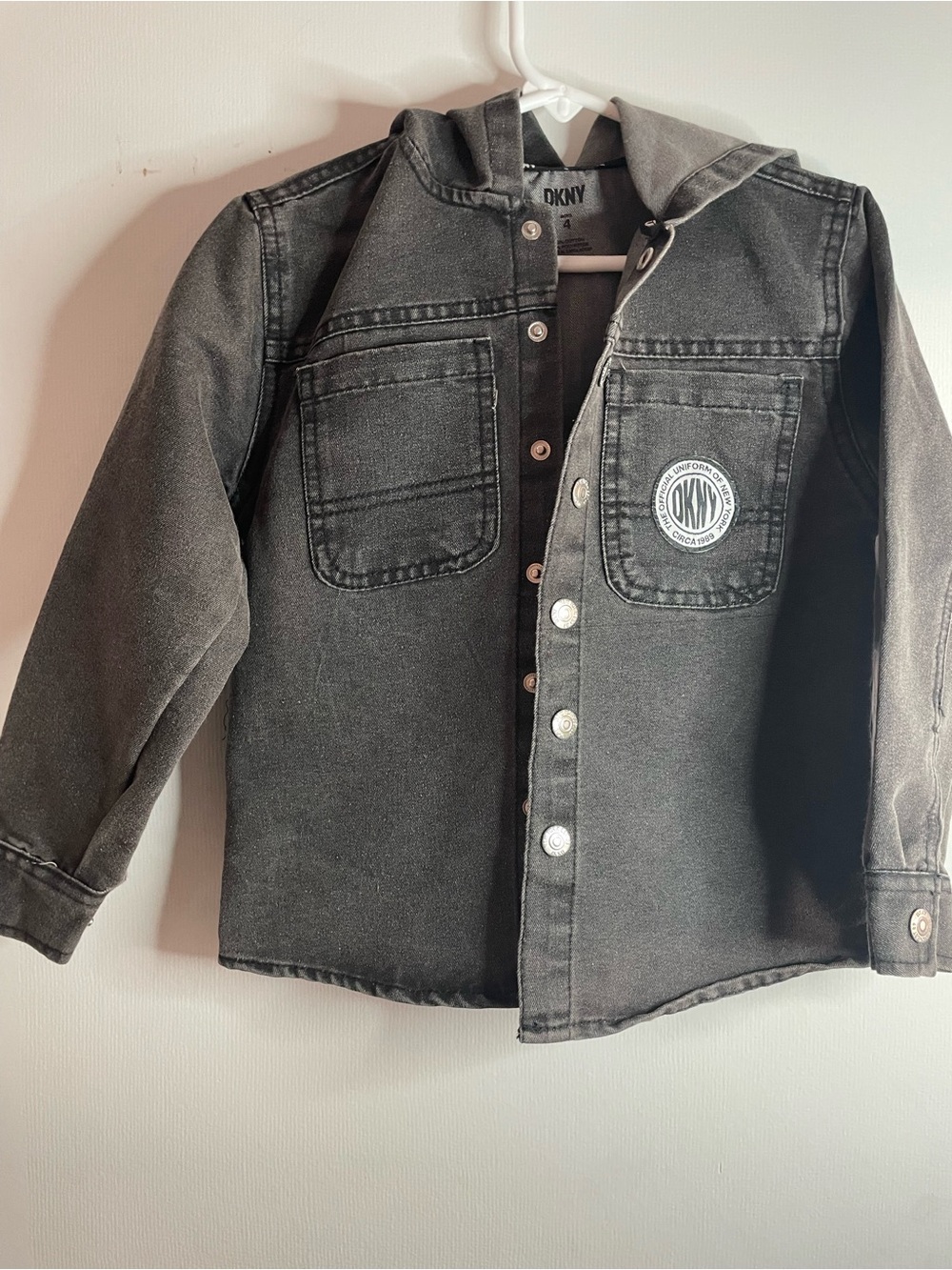 DKNY Kids Charcoal Black Hooded Denim Jacket
